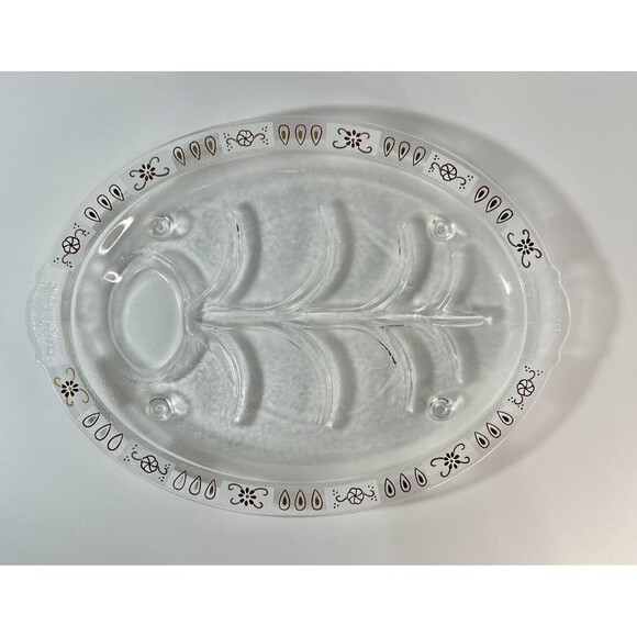 MCM Inland Glass 14 3/4” Meat Platter Starburst Black Gold Vintage 1960’s - Picture 5 of 7